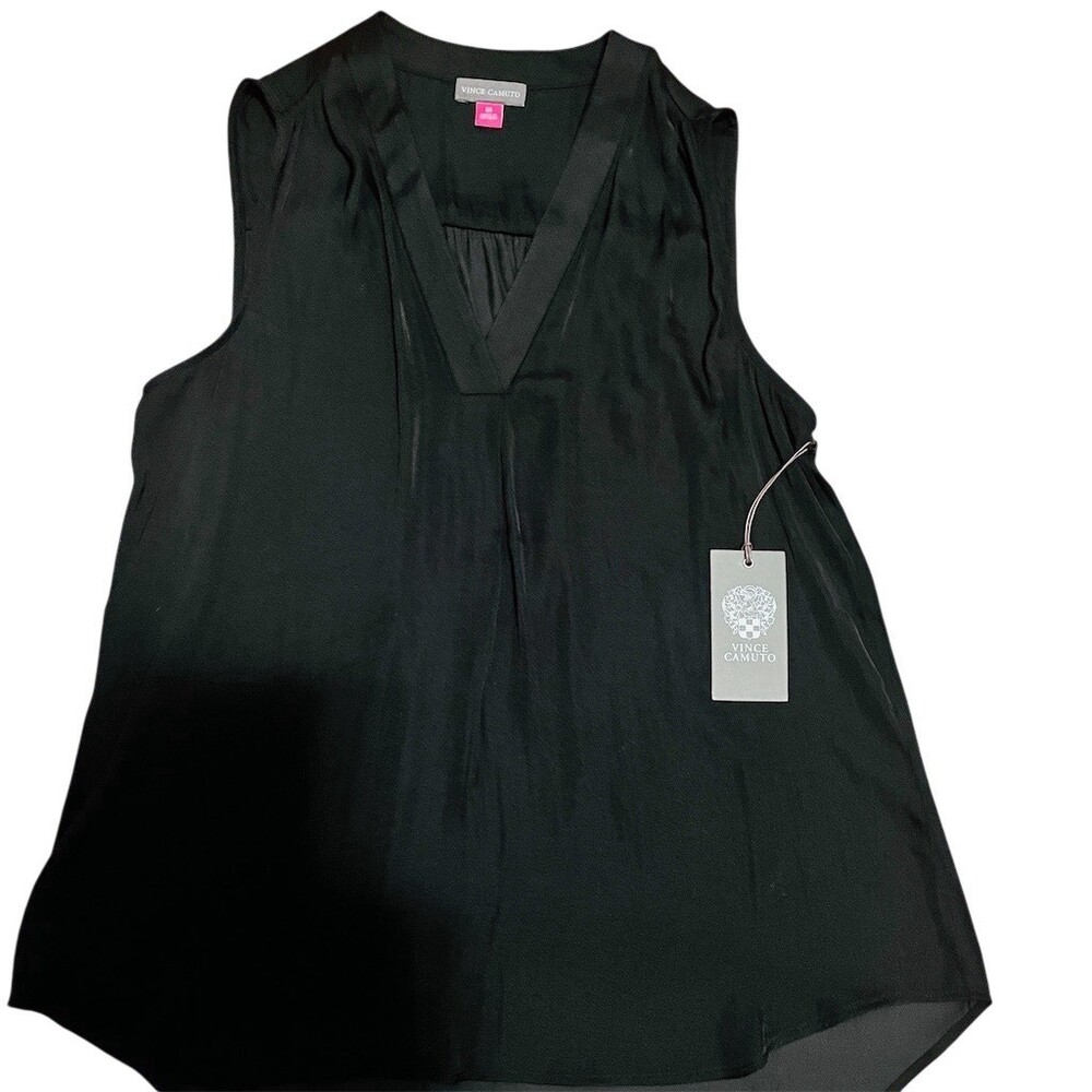 Vince Camuto Blouse Womens Size M Black Sleeveless V-Neck Hi-Low Hem